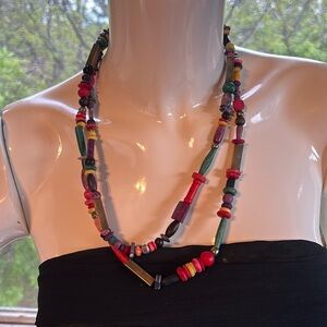 Wood beaded long necklace